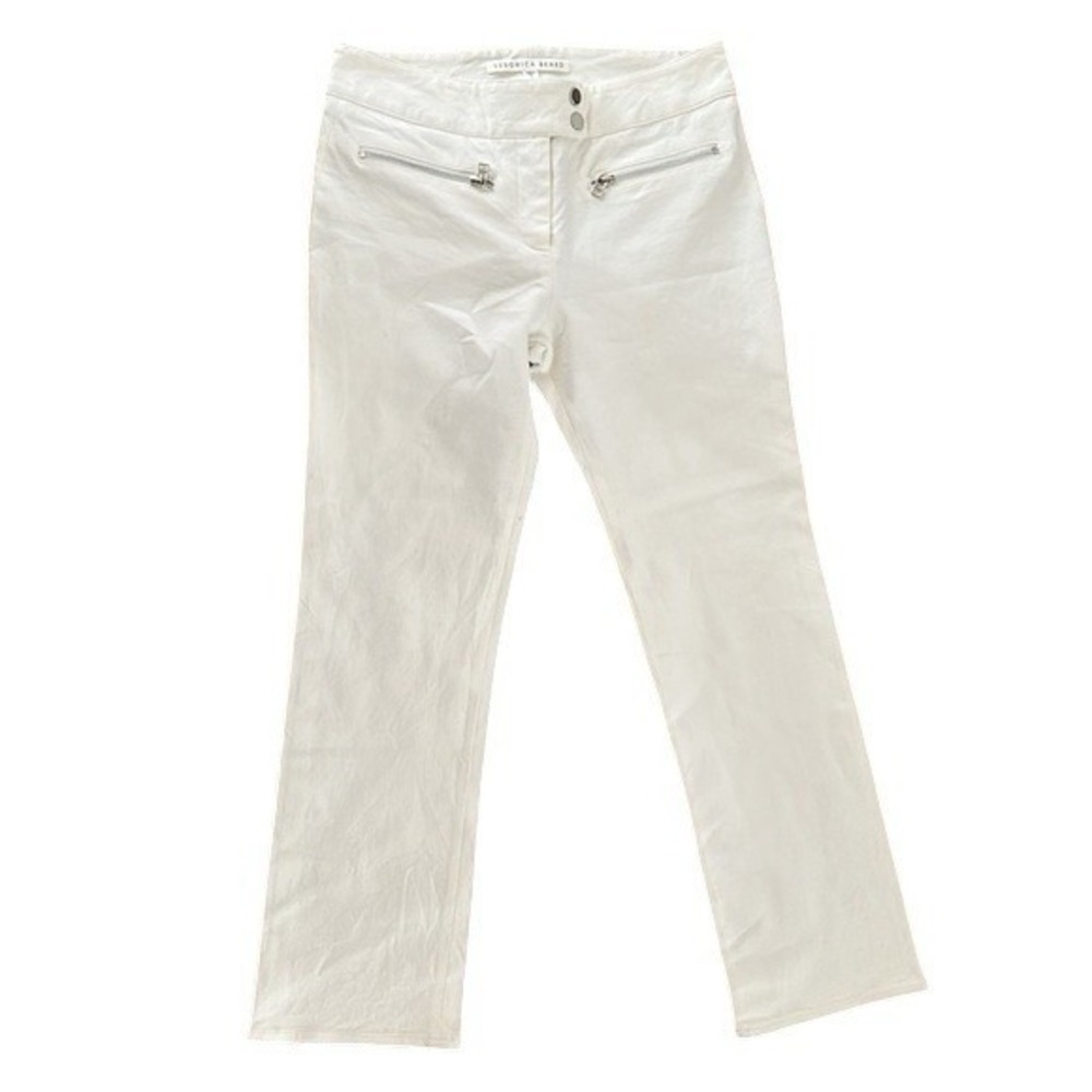 Veronica Beard Metro Cropped Zip Embellished Kick Flare Pants Size 14 White Luxe
